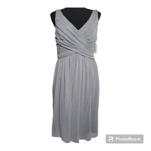 Davids Bridal Fit & Flare Gray Pleated Dress Size: 14